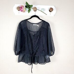 Kimchi Blue Black Sheer Balloon Sleeve Blouse Women Size Small Romantic Coquette